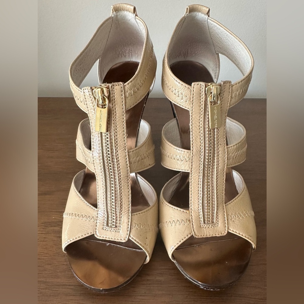 Michael Kors Berkley High Heels | Tan & Bronze | Front Zip Women's Gladiator 8 M